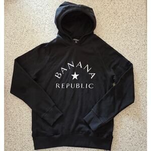 Banana Republic Men's Logoed Print Black Garment Dye Hoodie Sweatshirt NWOT✨️M